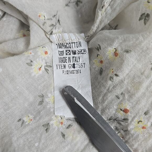 Saga Made In Italy Floral Beige Midi Dress Large Cottage Prairie Lagenlook 90s - Picture 6 of 7